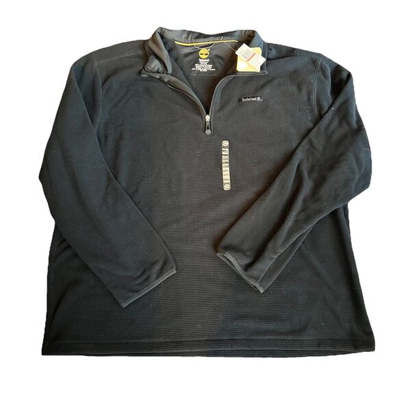 Timberland Men’s 3XL Waffle Fleece Long Sleeve Shirt Quarter Zip Pull Over Black - Picture 1 of 6
